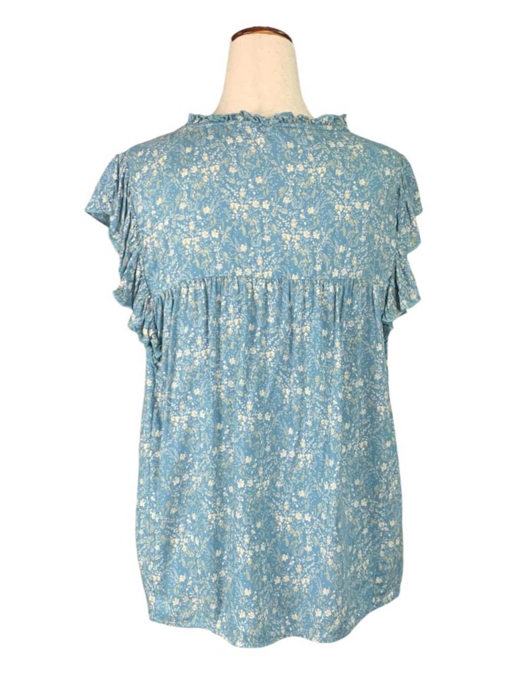 Lucky Brand Teal Boho Floral Smocked V-Neck Top‎ Peasant Blouse Coquette Large - Picture 4 of 11